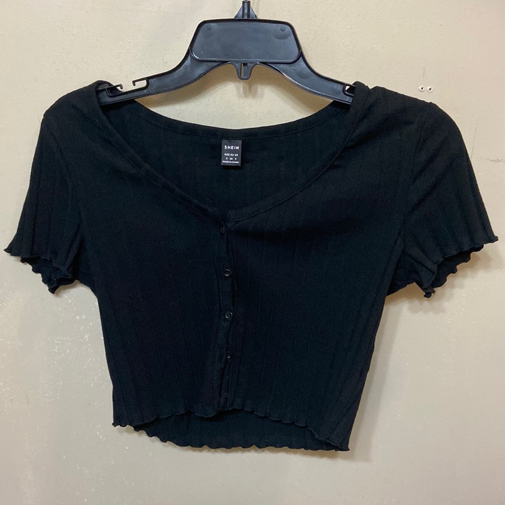 Black cropped button up